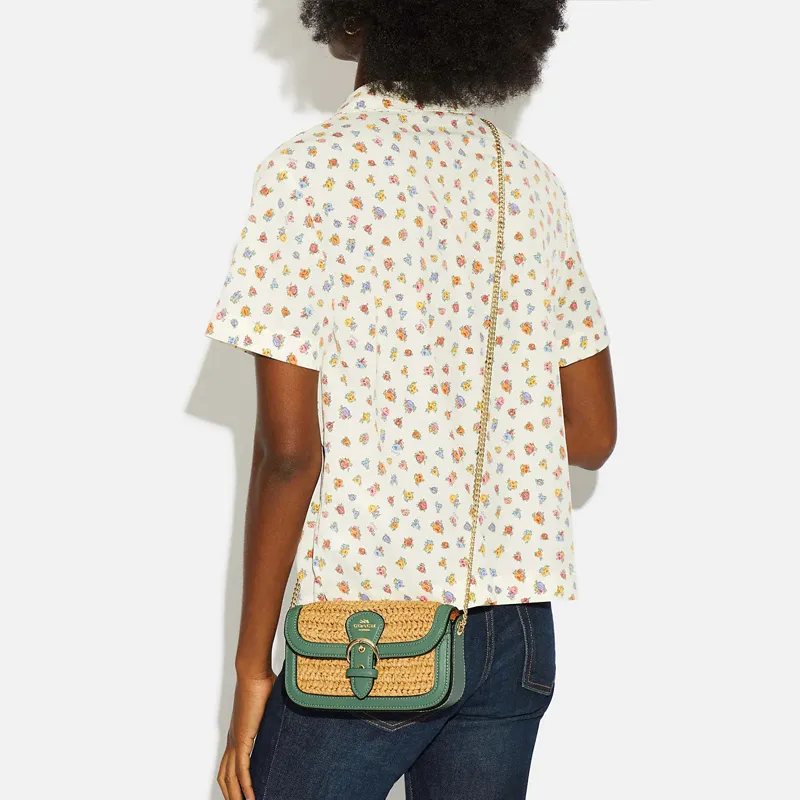 COACH Kleo Cow Leather Clutch, Wrist Bag, Crossbody Bag, Shoulder Bag Women's Khaki & Blue-4
