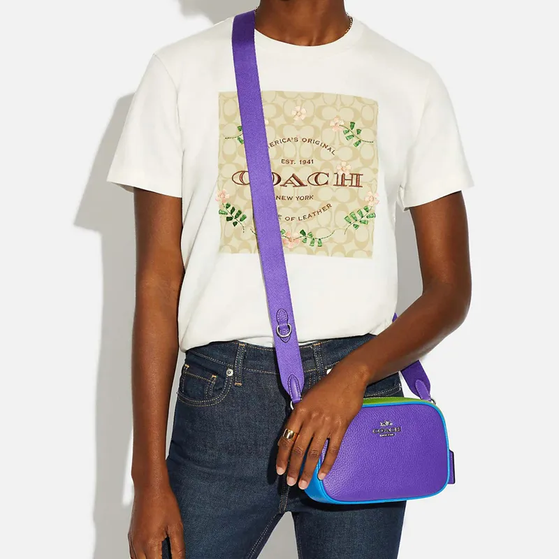 COACH Jamie Refined Pebble Leather Camera Bag Shoulder Bag Crossbody Bag Medium Size Women's Purple-4