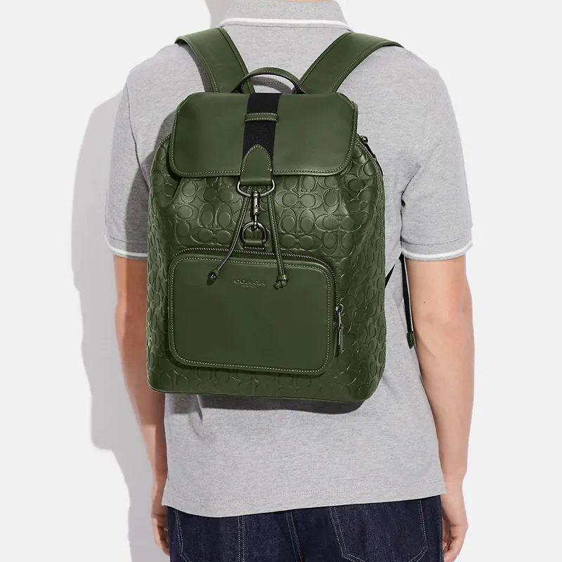 COACH Sullivan Calfskin Backpack Large Size Men's Green-3