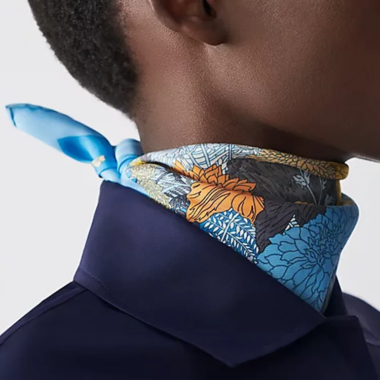 HERMES Silk Scarf Women's Blue/Orange/Gold-1