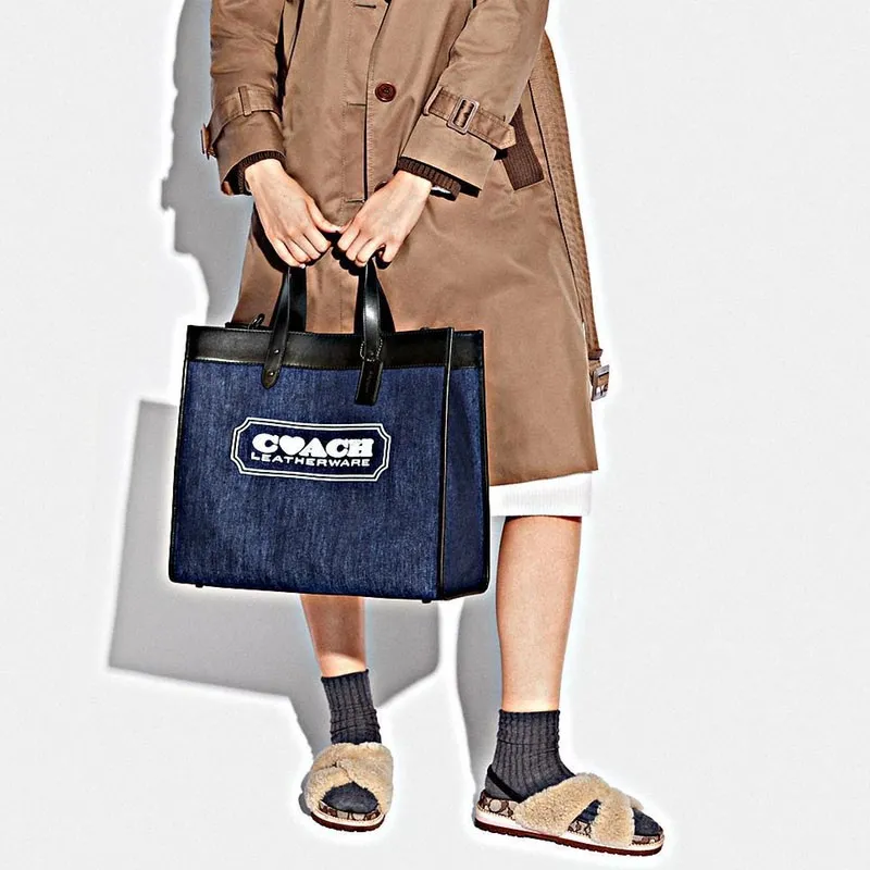 COACH Field Leather Tote Bag Shopping Bag Laptop Bag Shoulder Bag Crossbody Bag Handbag Large Size Unisex Denim Blue-4