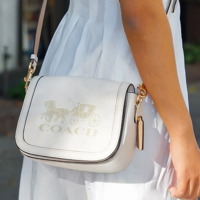 COACH Leather Flap Bag Saddle Bag Shoulder Bag Crossbody Bag Small Size Women's White-2