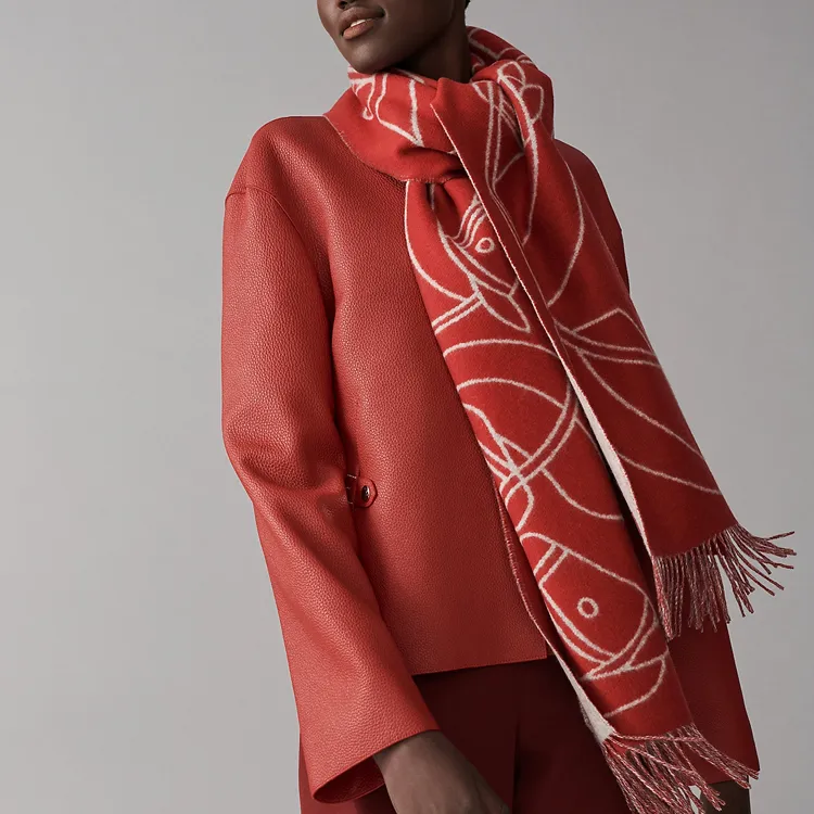 HERMES Double Sided Knit Scarves Women's Red-1
