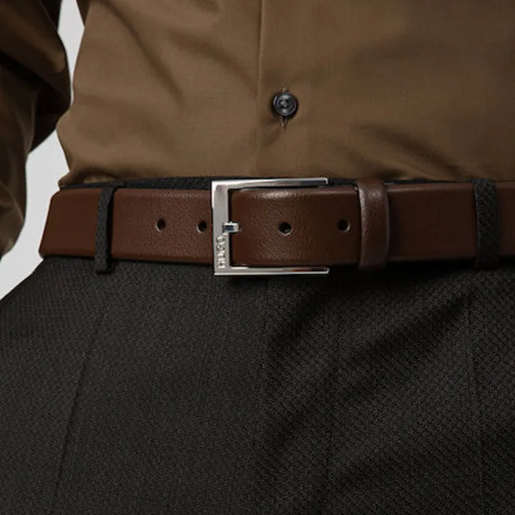 HUGO BOSS Pin Buckle Fashion Casual Cow Leather Belt Men's Brown Width: 3.5cm-3