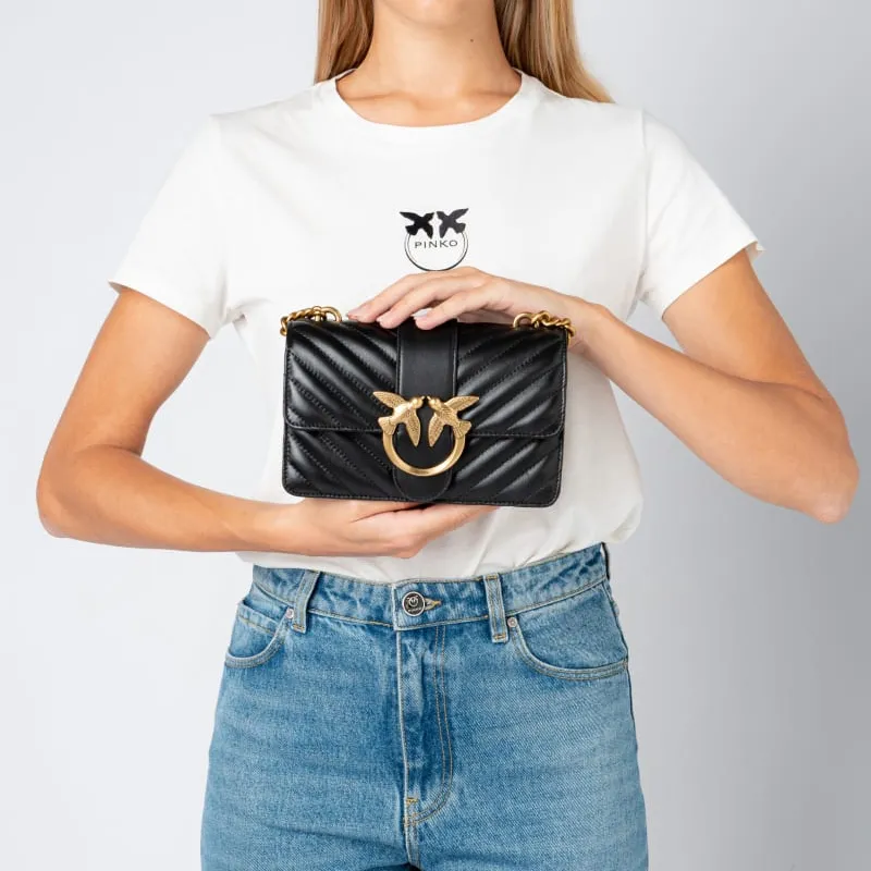 PINKO Puff Sheepskin With Cow Leather Crossbody Bag Trumpets Women's Black-5