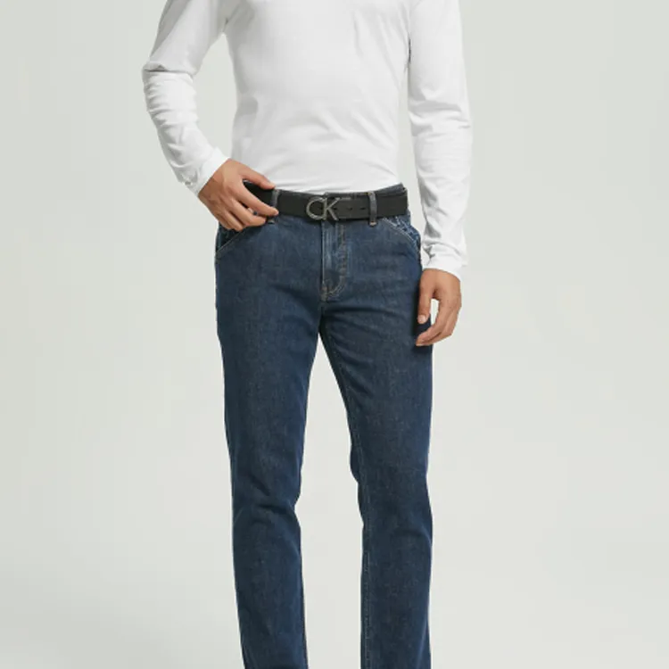 CK/Calvin Klein Casual Minimalist Style Smooth Buckle Cow Leather Belt Men's Black-1