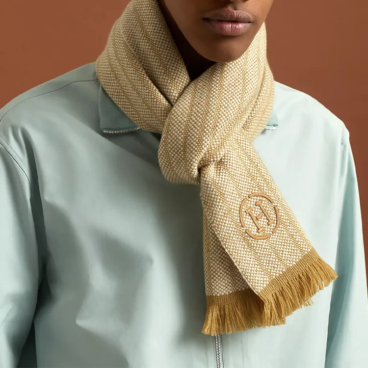 HERMES Knit Scarves Men Floral Yellow/Natural-1
