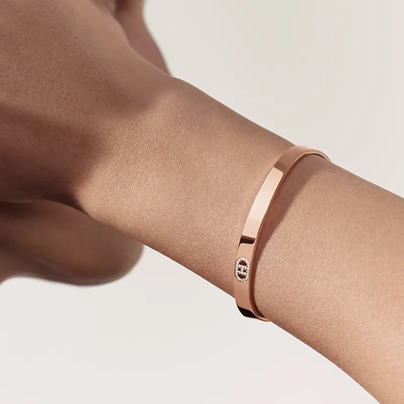HERMES 18-carat Rose Gold Set With Diamonds Bangles Unisex-2