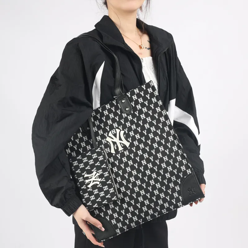 MLB Monogram Collection Polyester Combo Bag Tote Bag Shopping Bag Shoulder Bag Handbag Large Size Unisex Black-7