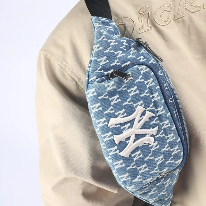 MLB Monogram Collection Cotton Crossbody Bag, Fanny Pack Regular Unisex Denim Blue-13