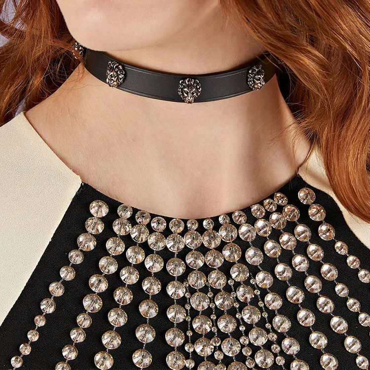 GUCCI Leather Necklaces Unisex Black-3