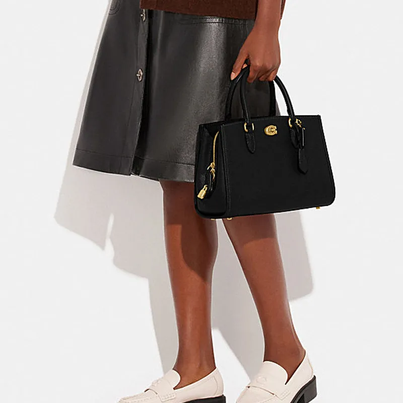 COACH Brooke Cow Leather Tote Bag Shopping Bag Handbag Shoulder Bag Crossbody Bag Large Size Women's Black-4