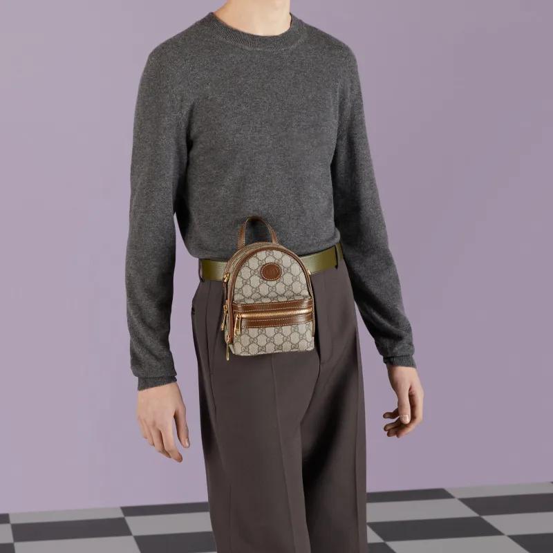 GUCCI Canvas With Leather Backpack Men's Beige/Brown-9