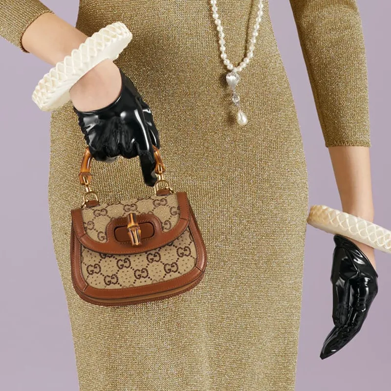 GUCCI Bamboo 1947 Canvas Shoulder Bag, Crossbody Bag, Handbag Mini Women's Beige/Brown-8
