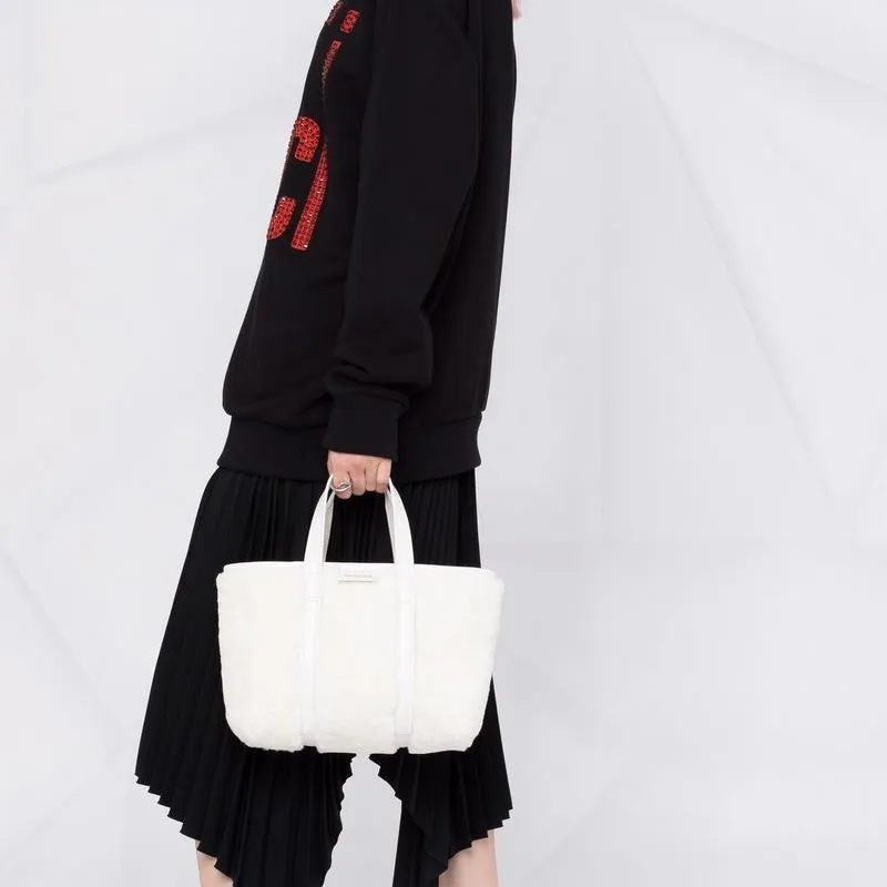 Balenciaga Barbes Sheepskin Shearling Crossbody Handbag Trumpets Women's White-5