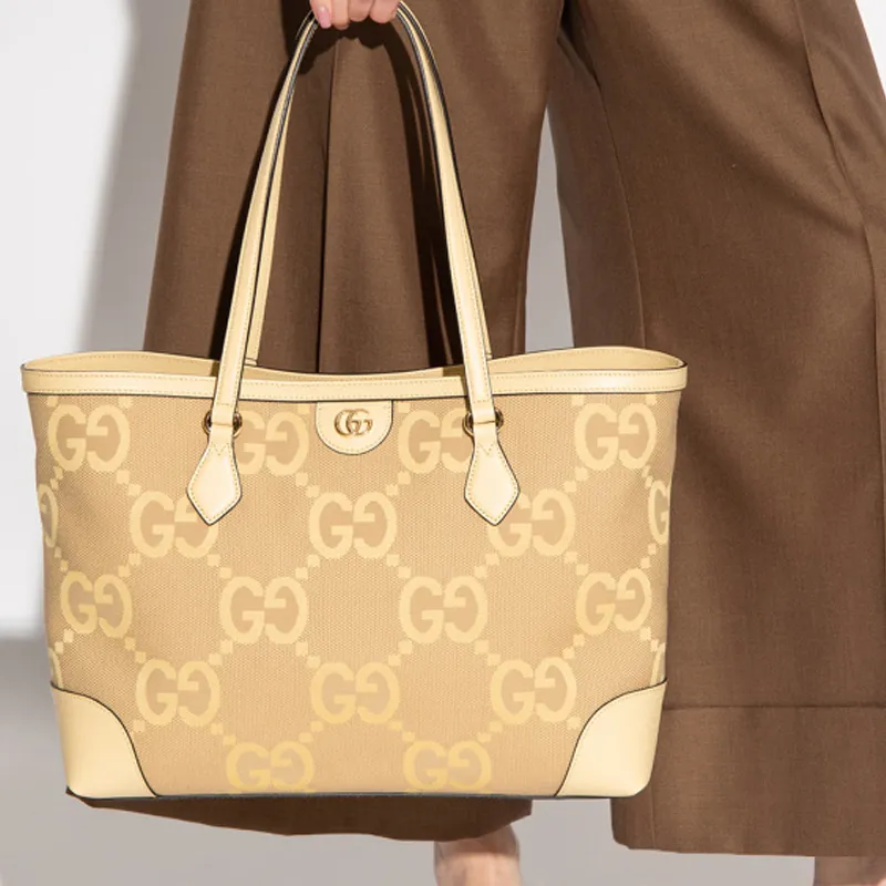 GUCCI Ophidia Canvas With Leather Tote Bag, Shopping Bag, Canvas Bag, Handbag Medium Size Women's Beige/Yellow-5