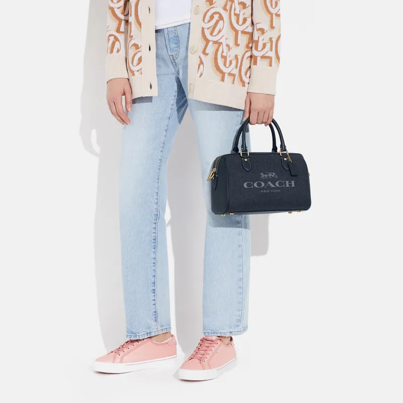 COACH Rowan Denim With Refined Pebbled Leather Handbag, Shoulder Bag, Crossbody Bag Medium Size Women's Denim Blue-4