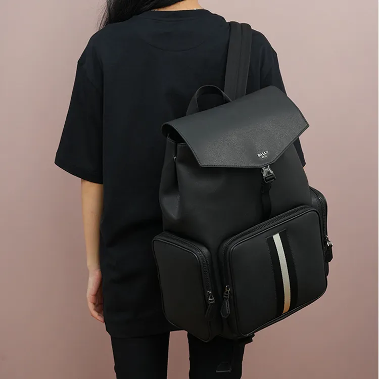BALLY Recycled Nylon Backpack Large Size Men's Black-6