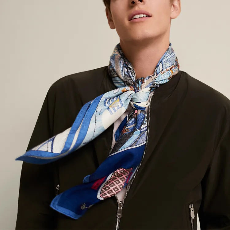 HERMES Cashmere Silk Silk Scarves Unisex Blue-1