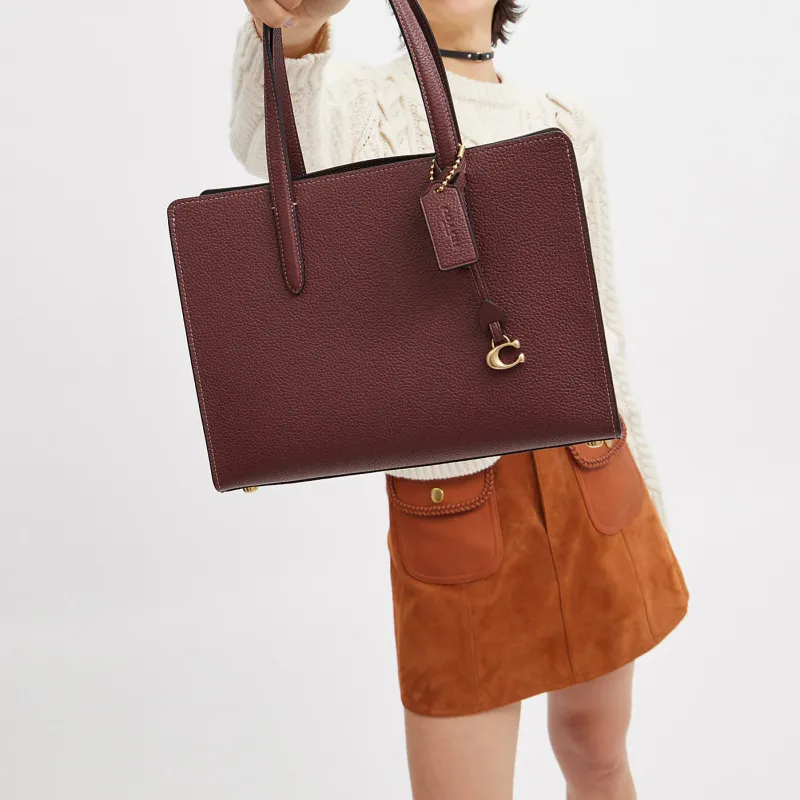 COACH Carter Pebbled Leather Tote Bag, Shopping Bag, Handbag Tubas Women's Brown Red-4