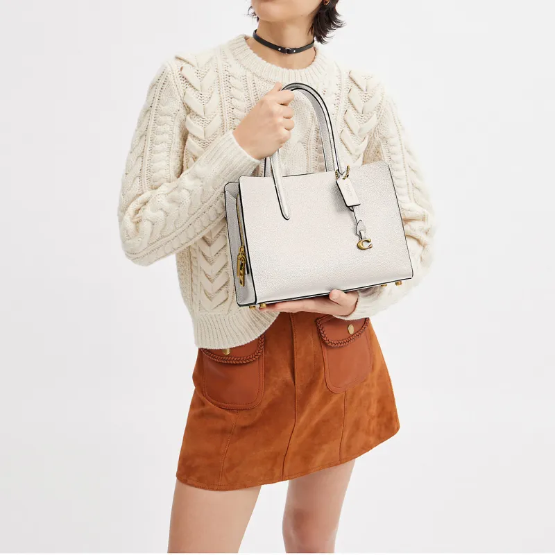 COACH Carter Pebbled Leather Tote Bag, Shopping Bag, Handbag Tubas Women's White-4