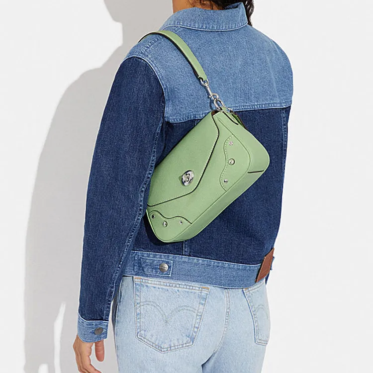 COACH Millie Pebbled Cow Leather Shoulder Bag Crossbody Bag Large Size Women's Green-3