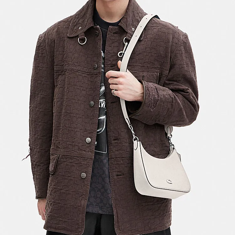 COACH Hobo Canvas With Leather Crescent Bag Shoulder Bag Crossbody Bag Handbag Medium Size Women's White-6