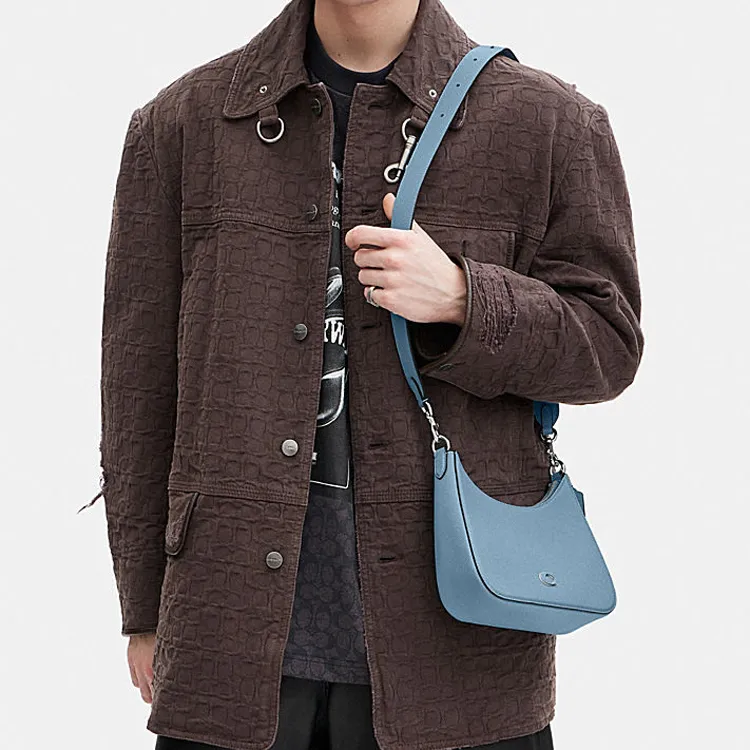 COACH Hobo Canvas With Leather Crescent Bag, Shoulder Bag, Crossbody Bag, Handbag Medium Size Women's Blue-4