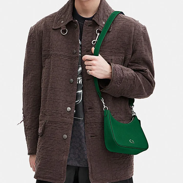 COACH Hobo Canvas With Leather Crescent Bag Shoulder Bag Crossbody Bag Handbag Medium Size Women's Green-4