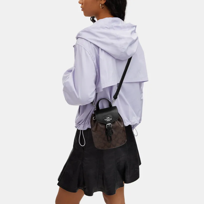 COACH Canvas With Smooth Leather Backpack Small Size Women's Black & Brown Monogram-3