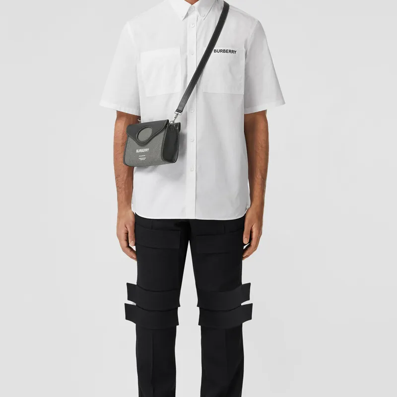 Burberry Horseferry Calfskin With Cotton Tote Bag Shopping Bag Shoulder Bag Crossbody Bag Handbag Men's Black/Gray-7