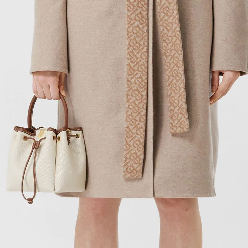 Burberry Cotton Canvas With Leather Bucket Bag Handbag Shoulder Bag Crossbody Bag Mini Women's Light Umber-5