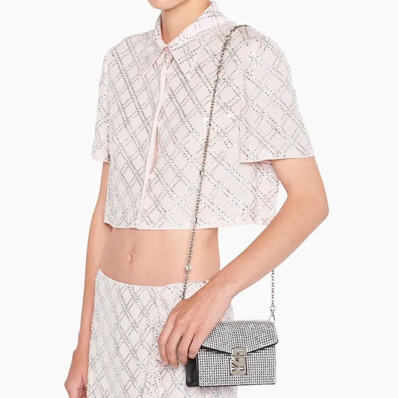 MIU MIU Crystal Patchwork Leather Crossbody Bag Shoulder Bag Women's Silver-5