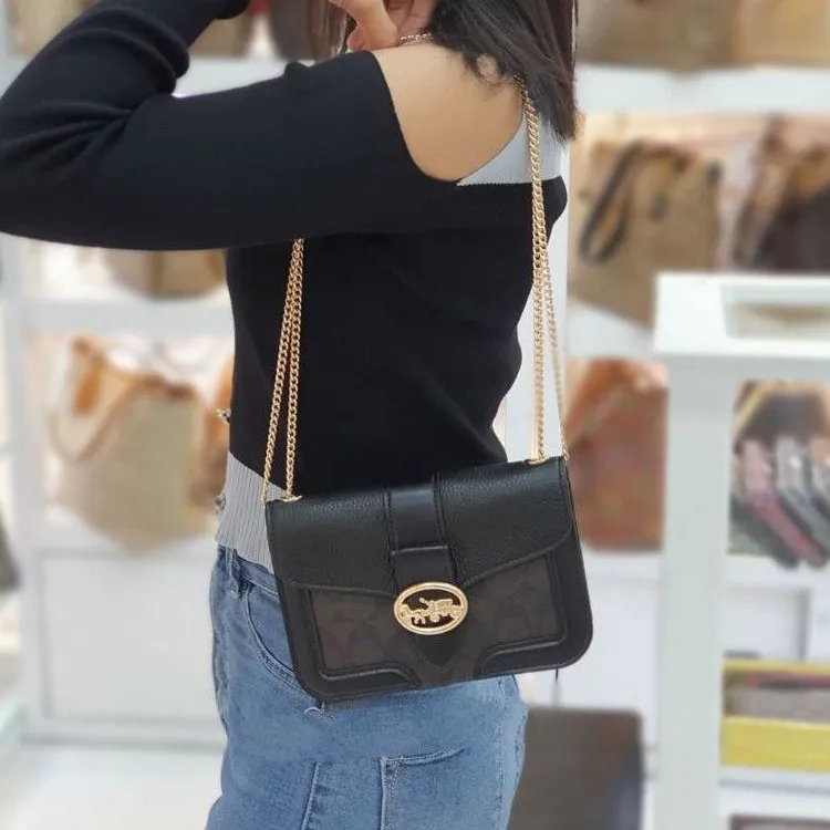 COACH Georgie Leather Small Square Bag Dionysus Shoulder Bag Shoulder Bag Trumpets Women's Dark Brown Monogram-5