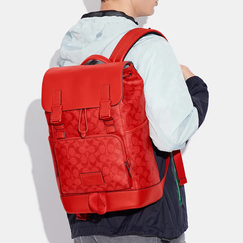 COACH Track Canvas With Leather Backpack Tubas Men's Red-3