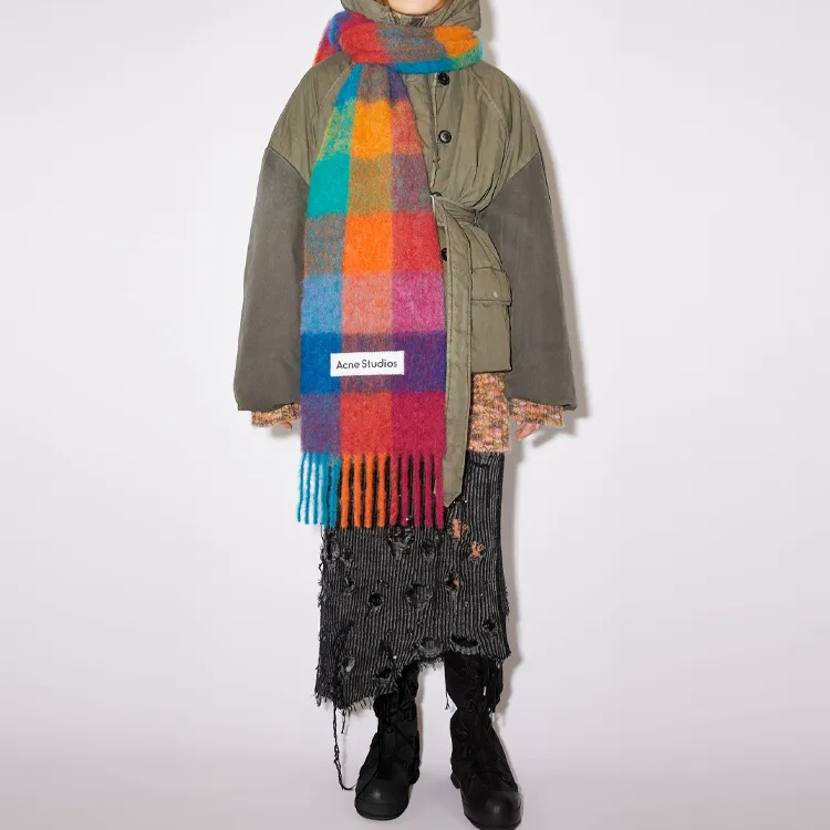 Acne Studios Knit Scarves Unisex Fuchsia/Yellow/Blue-4
