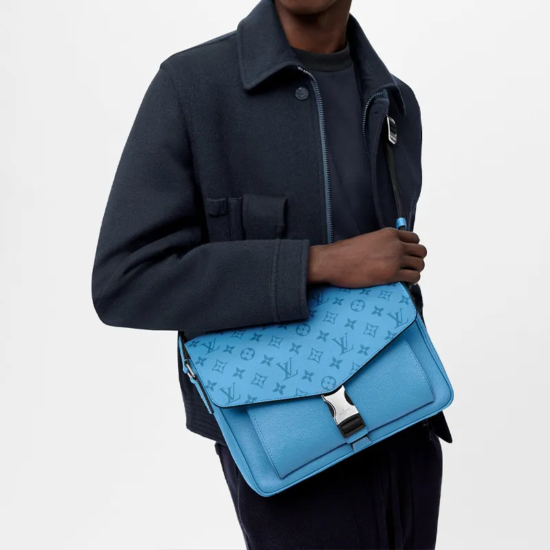 LOUIS VUITTON Messengerama Canvas With Leather Messenger Bag, Flap Bag, Shoulder Bag, Crossbody Bag Men's Blue-5