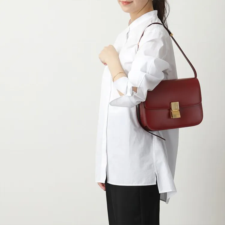 CELINE Classic Bo Calfskin Tofu Bag Small Square Bag Shoulder Bag Crossbody Bag Medium Size Women's Red-4