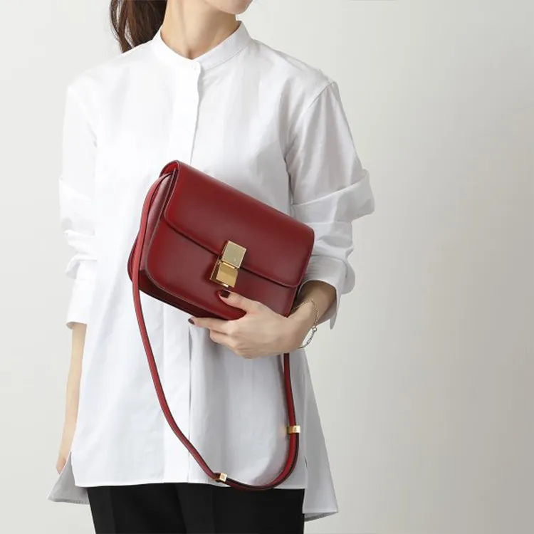 CELINE Classic Bo Calfskin Tofu Bag Small Square Bag Shoulder Bag Crossbody Bag Medium Size Women's Red-5