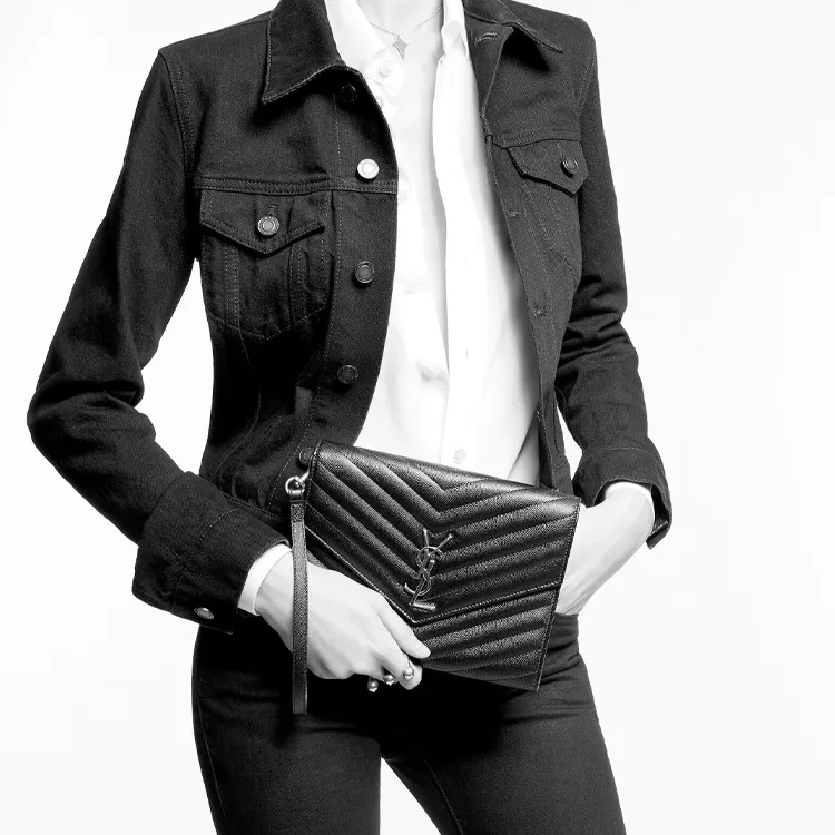 SAINT LAURENT Monogram Cow Leather Handbags Clutches Women's Brown-4