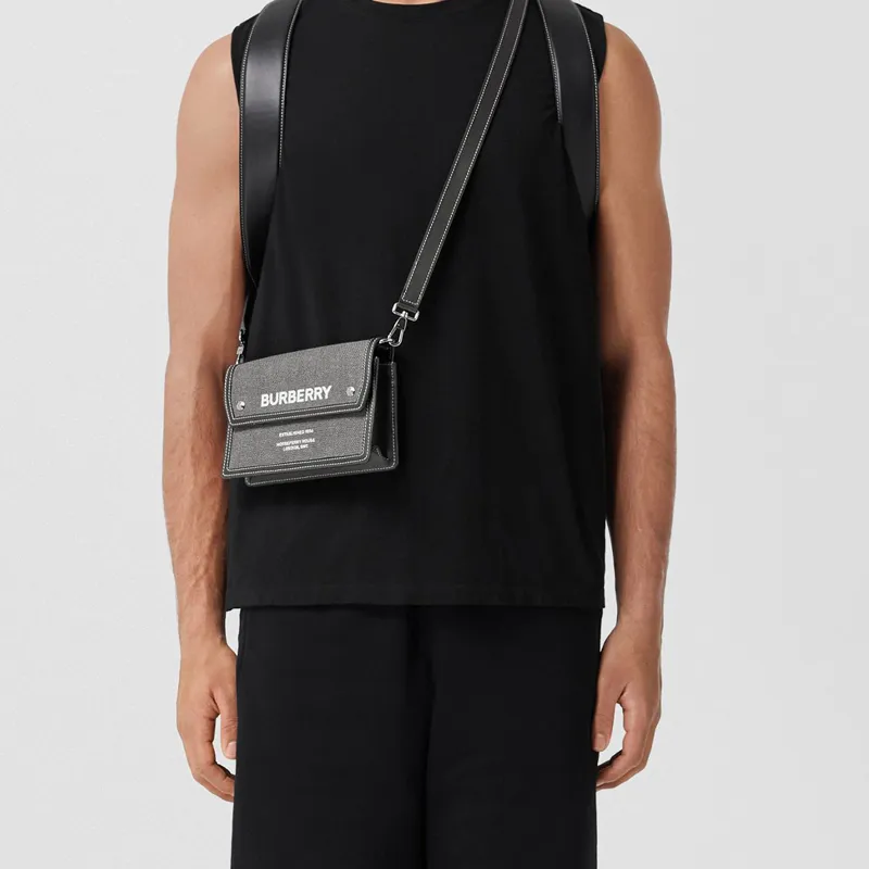 Burberry Horseferry Canvas With Leather Canvas Bag Shoulder Bag Crossbody Bag Regular Men's Black/Gray-7