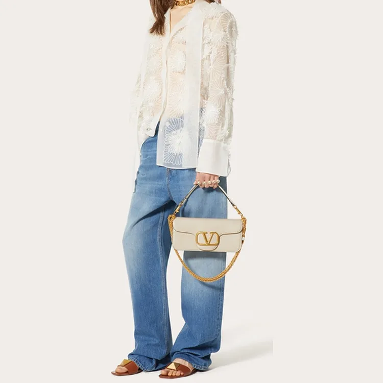 Valentino Locò Calfskin Shoulder Bag Crossbody Bag Handbag Regular Women's Ivory White-6