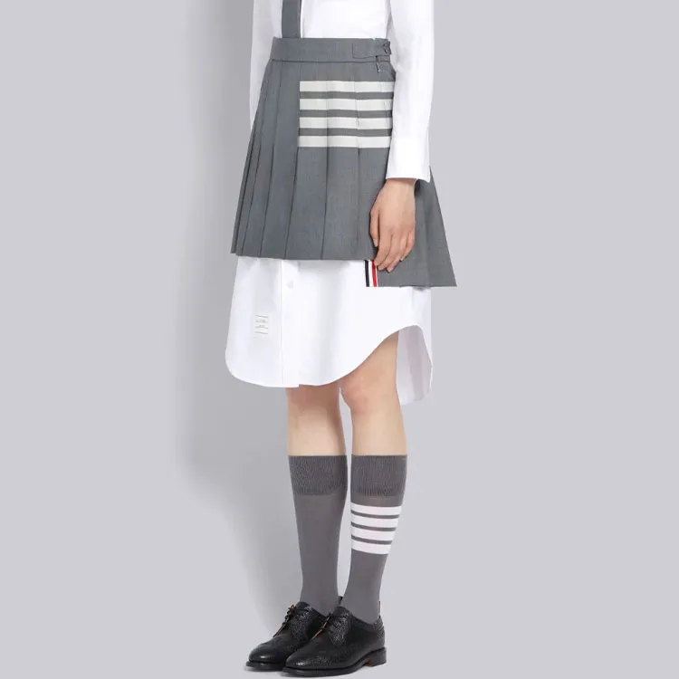 THOM BROWNE Plain Weave 4 Bar Pleated Mini Skirt-6
