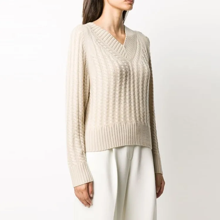 THEORY V Neck Cable Knit Jumper-2