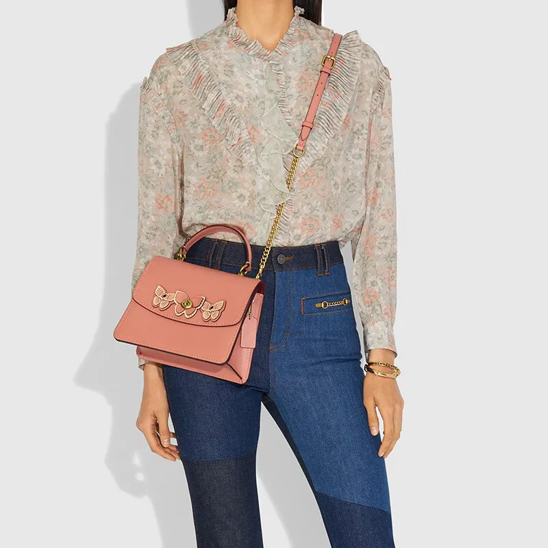 COACH Parker Calfskin Handbag Shoulder Bag Crossbody Bag Medium Size Women's Peach Pink-5