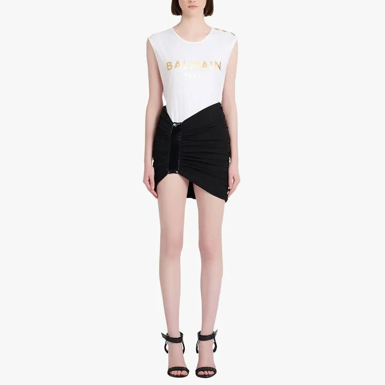 BALMAIN Asymmetric High Waist Gathered Skirt-2