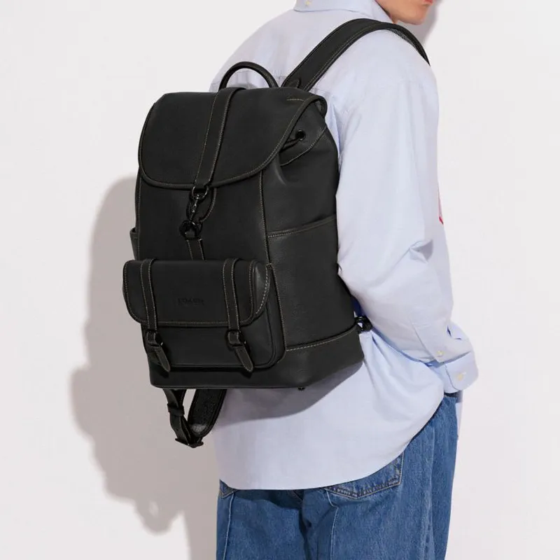 COACH Carriage Leather Backpack Large Size Men's Black-4