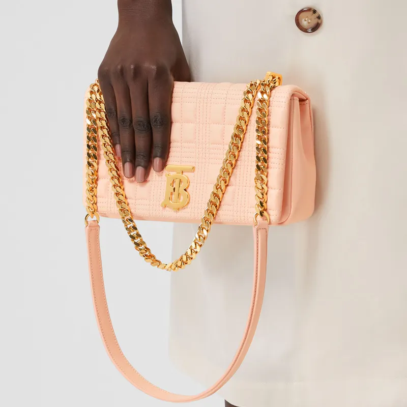 Burberry Lola Lola Bag Metal Chain Lambskin Handbags Shoulder Bag Crossbody Bag Small Size Women's Peach Pink-5