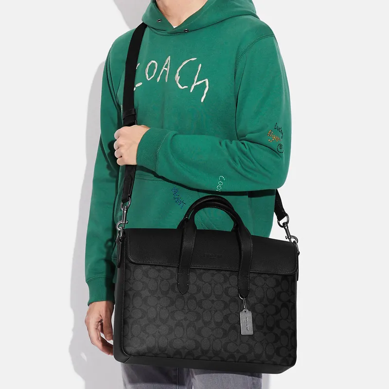 COACH Sullivan Cow Leather Briefcase Handbag Shoulder Bag Crossbody Bag Large Size Men's Black-3
