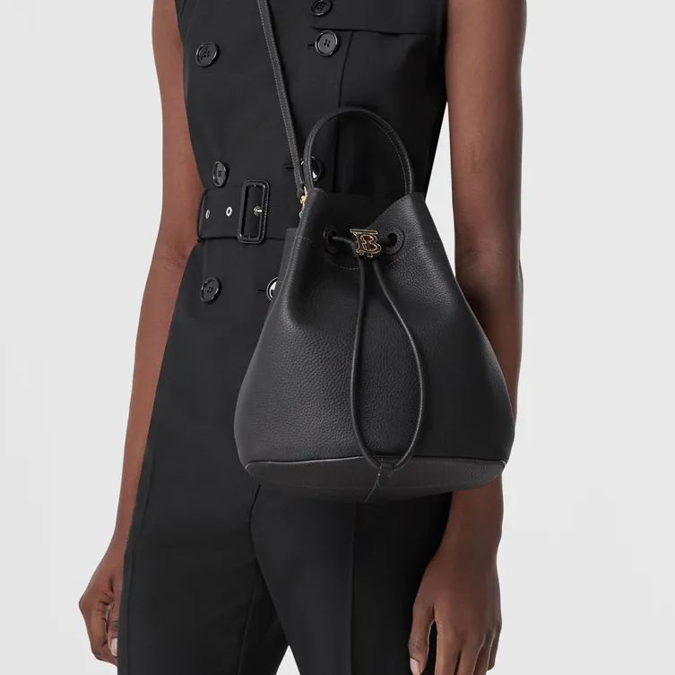 Burberry Leather Bucket Bags Crossbody Handbags Shoulder Bags Small Size Women's Black-4